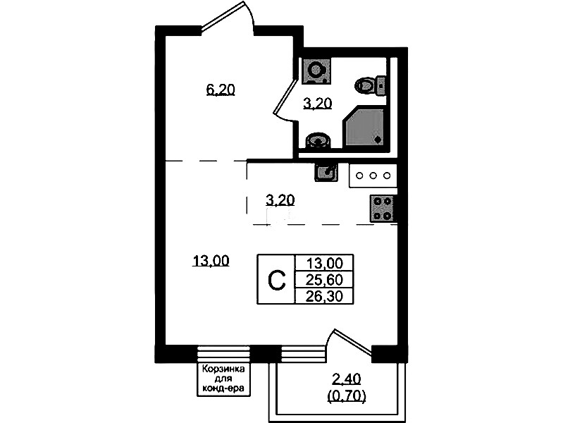 Квартира студия 26.3 м², 5/8 эт., ЖК «Курортный квартал»